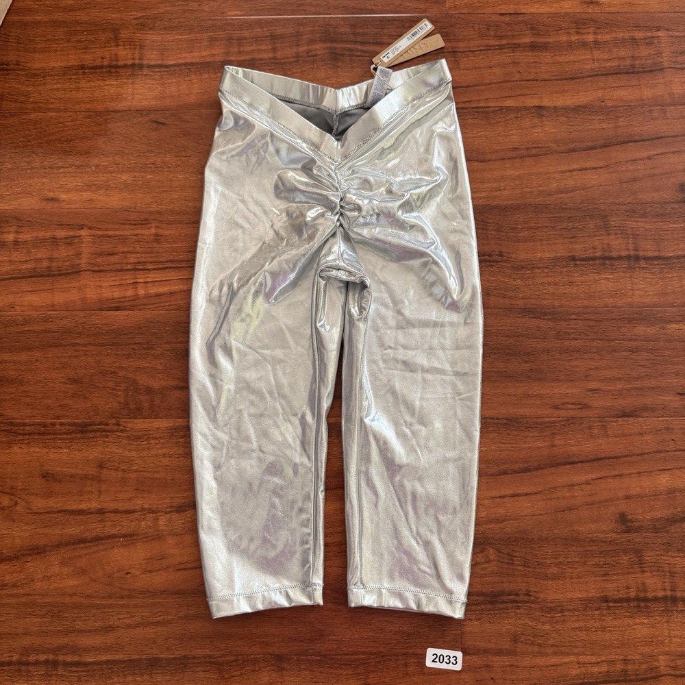 NWT SKIMS Metallic Swim V Waist Pant In Nickel Size XS Rave